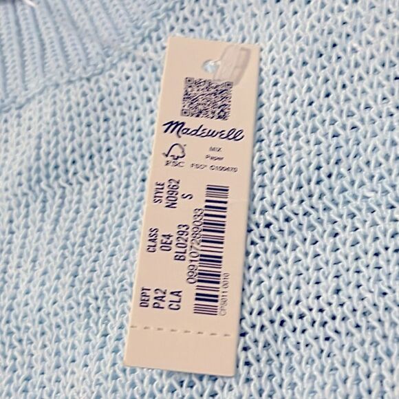 Madewell NWT Sheer Loose Knit Crewneck Sweater Size Small in Clarity (Blue) - Picture 9 of 10
